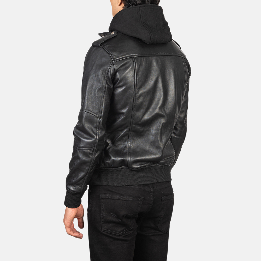 Men's+Bravado+Black+Hooded+Leather+Bomber+Jacket+Tilted+Back-8-1634133576769